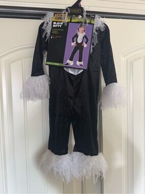Toddler Black Kitty Costume with White Feather Trim
